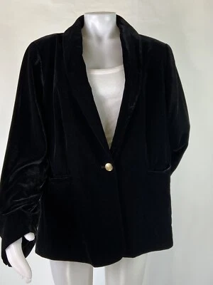 Blazer feminino J.Crew tamanho 22 veludo preto 1 bolso forrado com fecho de botão dourado - Imagem 1 de 4