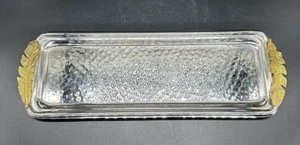 India Hammered Stainless Steel Brass Tray Badash Feathers Rectangle Serving 14" - Picture 1 of 9