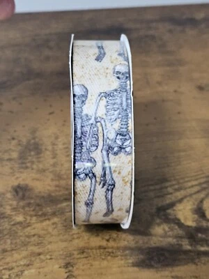 NWT Halloween Decorative Party Goth Human Skeltons Ribbon 1 Inch X 10 Yards  - Image 1 of 3