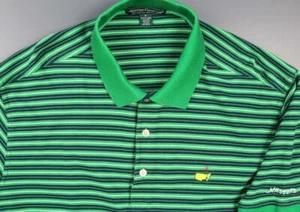 MASTERS Collection GOLF POLO SHIRT 60s 2-ply Cotton Stripe Men's Large Green - Picture 1 of 7