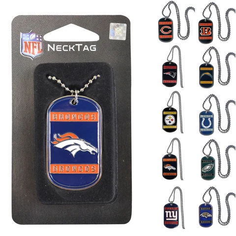 New NFL Pick your Teams Engravable Neck Tag / Necklace / Dog Tag 26" Balls Chain Cover