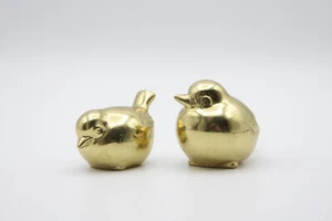 Brass Prespapier Birds Vintage Sparrow Figurine Statue Set 2 pcs Paperweight - Picture 1 of 11