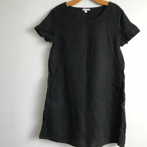 Flawed James Perse Linen Dress Medium Women Charcoal Black Shift Pullover Pocket - Picture 1 of 11