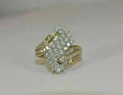 2.00Ct Round Cut Lab Created Diamond Cluster 14K Yellow Gold FN Engagement Ring - Image 1 of 4