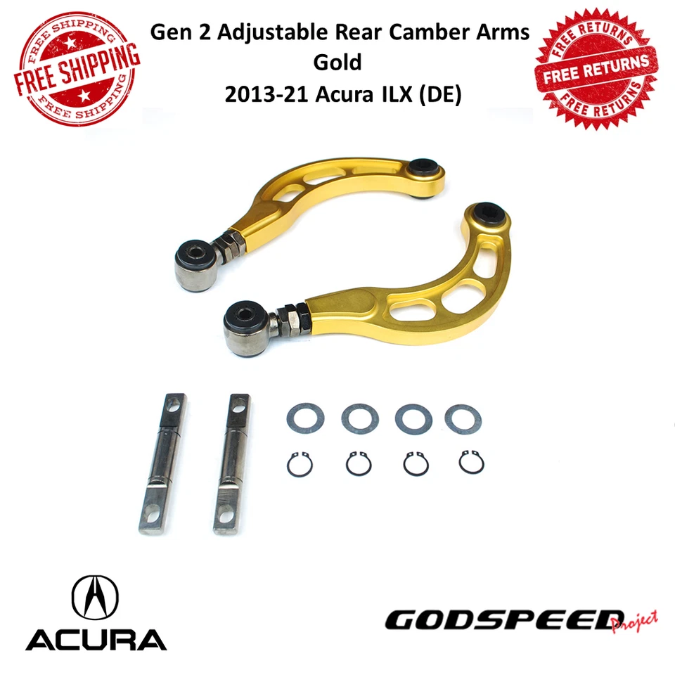 Brazos inclinables traseros ajustables Godspeed GEN 2 dorados para Acura ILX 2013-2021 (DE) Foto 1 de 4