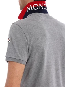 Mens Moncler Gray Collar Logo Classic Short Sleeve Polo T Shirt Cotton Size M - Picture 1 of 14