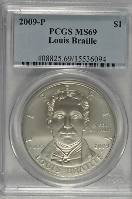 2009-P Louis Braille Commemorative Silver Dollar PCGS MS69 - Image 1 of 4