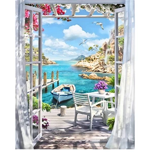 Malerische Landschaft mit Boot: Diamond Painting Set ohne Bilderrahmen 30x40 cm - Bild 1 von 11