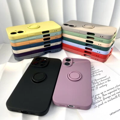 Ring Holder Silicone Phone Case For iPhone Air 16 17 Pro Max 15 14 13 12 Cover - Image 1 of 4