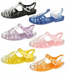 LADIES SPOT ON FLAT RETRO SUMMER BEACH CASUAL BUCKLE JELLY SANDALS SHOES F0892