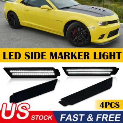 For Chevy Camaro 2010-2015 Front & Rear LED Side Marker Light Bumper Lamp Smoked - Image 1 of 4