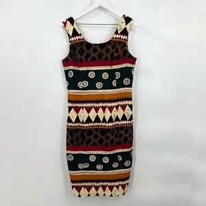 Vestido Vaina Vintage Andrea Jovine Lino Sin Mangas Estampado Tribal Africano Talla 12 - Imagen 1 de 7