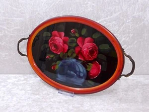 Antique Plateau de Service - Vintage À 1900 - Rouge Rose - Handgemalt Derrière - Bild 1 von 5