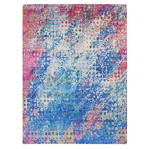 9'1"x12'1" Maya Blue THE PEACOCK Colorful Sari Silk Hand Knotted Rug G87138 - Picture 1 of 12