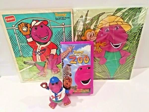 Barney the Purple Dinosaur Lot Kids Toy Figure VHS Tape 2 Wooden Puzzles Vintage - Picture 1 of 7