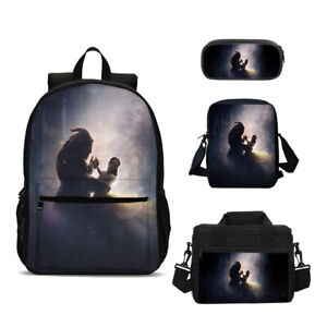 Beauty and the Beast Backpack 4 Pieces School Bag Lunch Bag Crossbody Pen Bag #4