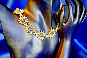 Collier Kette Trachten Hochzeit Lapis Lazuli Sterne Gold Art Deco Jugendstil - Bild 1 von 5