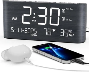 Digital Alarm Clock, with Calendar Temperature and Humidity, Loud Volume, Dual A - Picture 1 of 11