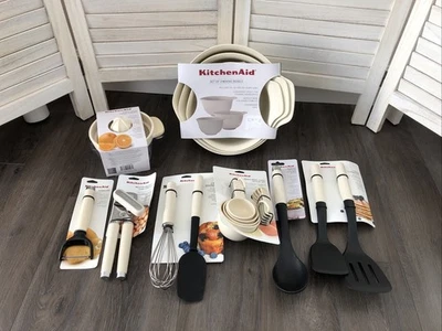New KitchenAid Almond Cream HACA 20 Pc Utensils Spatula Lifter Bowls - Image 1 of 2
