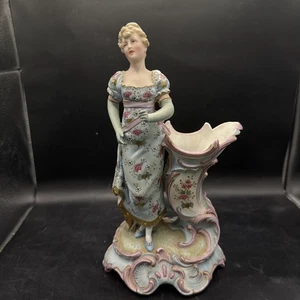 Vintage Bisque Porcelain Victorian WomanCandle Holders Japan - Picture 1 of 7