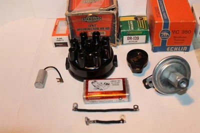1949-1950 CADILLAC 8 BRASS INSERT DISTRIBUTOR CAP,ROTOR,NOS POINTS,COND,VAC ADV - Image 1 of 4