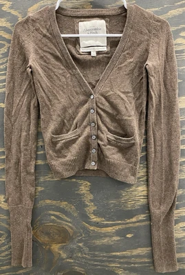 Cárdigan para mujer Abercrombie & Fitch pequeño marrón algodón cachemir Y2K Preppy Foto 1 de 4