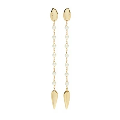 NEW Tory Burch Snake Linear Earrings 18K Gold Plated Faux Pearl Dangle Animal  - Image 1 of 4