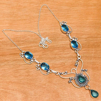 Swiss Blue Quartz Gemstone Jewelry Necklace Set 16-18'' - Image 1 of 4