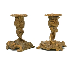 Antique Rococo Style Metal Candlestick Candle Holders 4” Tall PAIR - Picture 1 of 4