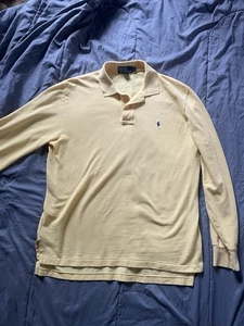 Vintage Polo Ralph Lauren Long Sleeve Shirt Mens Size L Yellow Blue Pony Cotton - Picture 1 of 7
