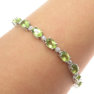 Brazalete HENG NGAI de plata de ley 925 con acento de diamantes reales y peridoto 7,25" Foto 1 de 4