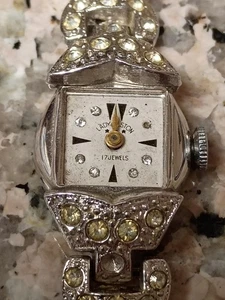 Vintage Lady Elston Swiss Mechanische Damen Armbanduhr Silberfarben Funktioniert  - Bild 1 von 11