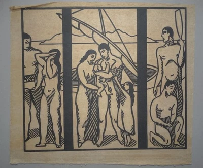 Figürliche Darstellung - Heinrich Müller - signiert - großer Holzschnitt - 1914 - Bild 1 von 4