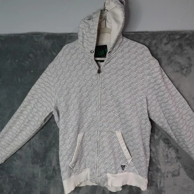 Vurt Hoodie Mens XL White Geometric Full Zip Sweatshirt Drawstring Streetwear - Image 1 of 4