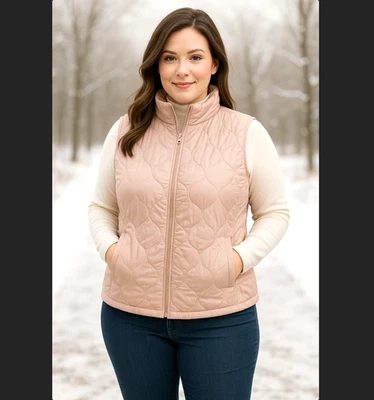 J. CREW Quilted Vest Women's XL Pink PrimaLoft 2-Way Zip Pockets Nylon Polyester - Image 1 of 4
