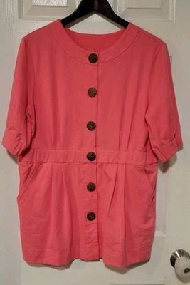 Jaqueta túnica rosa Buda neon manga curta artística Lagenlook feminina botão de madeira M - Imagem 1 de 4