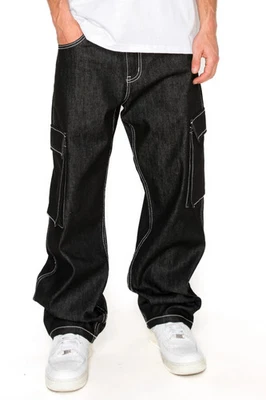 Victorious Men's Baggy Fit Raw Denim Cargo Cotton Jeans DL990 - Image 1 of 2