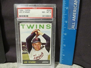 1964 Topps Lee Stange número alto #555 PSA 8 casi nuevo/mt Minnesota Twins - Imagen 1 de 2