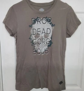 Camiseta Harley Davidson Drop Dead Hermosa Calavera Esqueleto Mujer’s M Gris - Imagen 1 de 6
