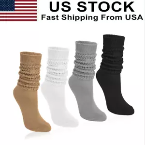 4Pairs Women Slouch Socks Soft Knee High Scrunch Slouchy Socks Knit Tube Extra - Picture 1 of 7
