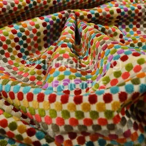 Modern Bright Multicolour Geometric Polka Dot Pattern Velvet Upholstery Fabric - Picture 1 of 5