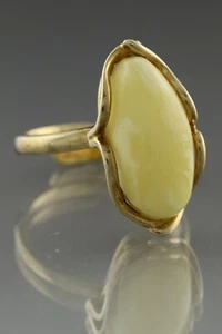 Anillo ajustable blanco genuino ámbar báltico chapado en oro plata 5,1 g 190821-8 - Imagen 1 de 4