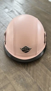 Pink Vintage German Style Motorcycle Half Helmet Leather Cruiser Biker Helmet - Picture 1 of 7