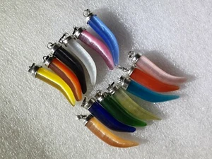10 CATS EYE Gemstone 32mm Lampwork Glass Horn Tusk Tooth Pendant Jewellery Lot - Picture 1 of 1