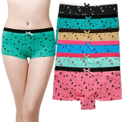 3 Or 6 Pcs Lot Women's Sexy Cotton Low Cut Boxer Boyshorts Panties Underpants - Image 1 of 4