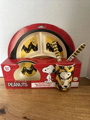 Juego de vajilla de bambú para niños Peanuts 5 piezas - Charlie Brown\Snoopy - Nuevo Foto 1 de 4