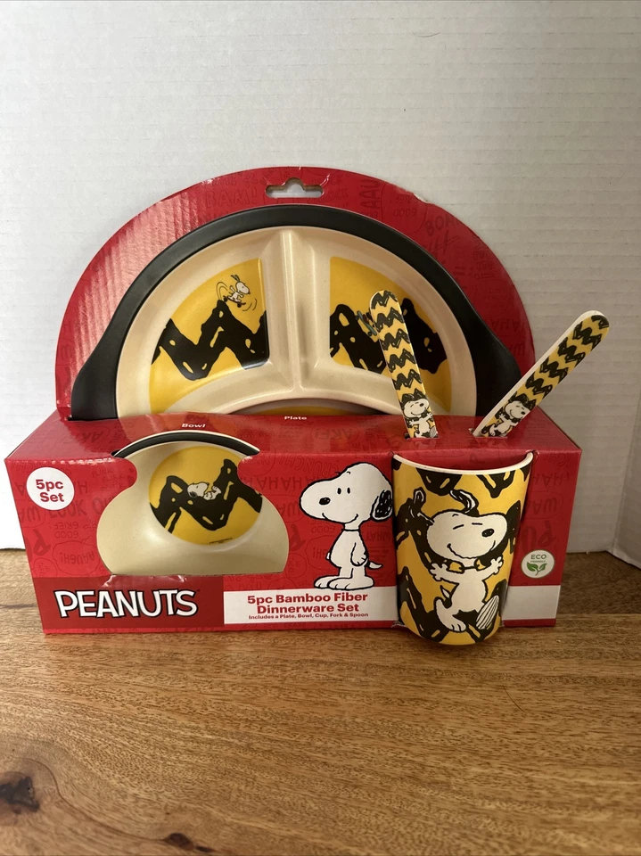 Peanuts 5 Piece Bamboo Kids Dinnerware Set - Charlie Brown\Snoopy-