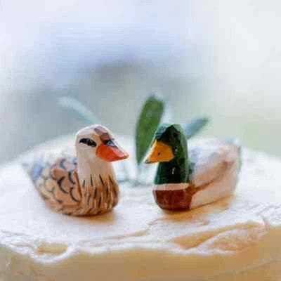 Mallard Duck Bird Cake Topper Bride Groom Love Wedding Engagement Wood Statue - Image 1 of 4