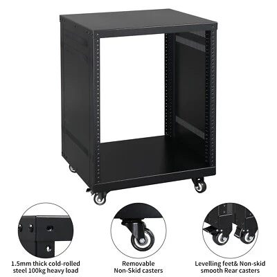 Portable 12U Rack Stand with Lockable Wheels, for 19" Audio, IT, Video Equipment - Image 1 of 4