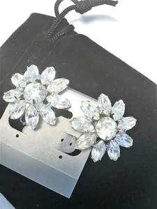 Vintage Signed GARNE Magnificent Flower Clear Rhinestone Vintage Clip Earrings - Bild 1 von 5